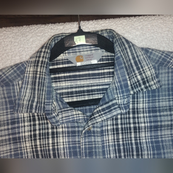 Vintage Men's Carhartt Button-Up Flannel, Size Medium, Blue Plaid - Picture 5 of 12